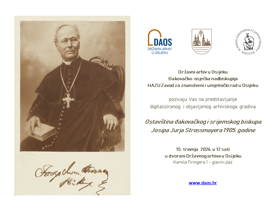 DAOS Pozivnica objava digitaliziranog predmeta Strossmayerove ostavine